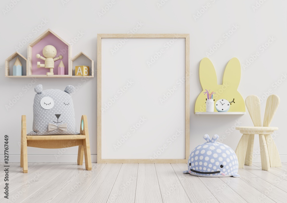 Wall mural Interior mockup, kids room, wall frame mockup.