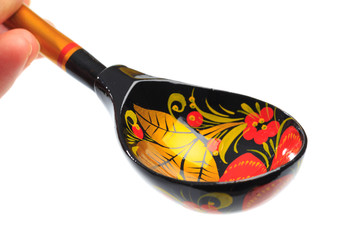 Russian national wooden spoon isolated on white background - IMAGE