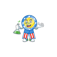 A genius Professor USA medal cartoon character with glass tube
