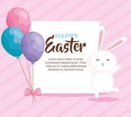 happy easter card with rabbit and balloons helium vector illustration design