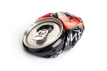 Crumpled Aluminum can isolated on white background