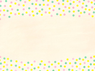 ピンクとグリーンとイエローの水玉背景-ベージュ