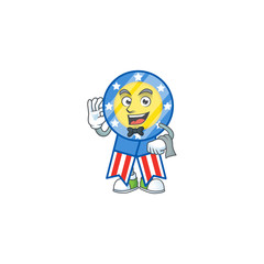 A USA medal cartoon mascot working as a Waiter