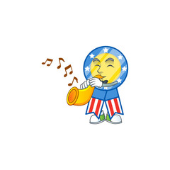 cartoon character style of USA medal playing a trumpet