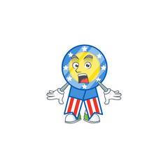 cartoon character design of USA medal with a surprised gesture