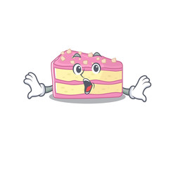 Strawberry slice cake mascot design concept with a surprised gesture