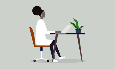 Business woman working at desk icon for office and corporate settings
