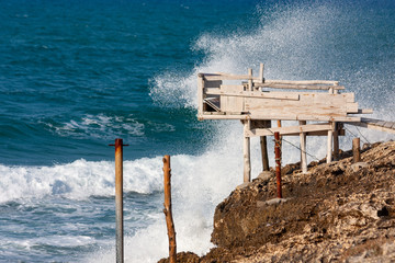 Trabucco, an ancient fishing method on the Italian Adriatic coast. Apulia, Italy