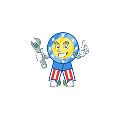 happily Mechanic USA medal cartoon character design