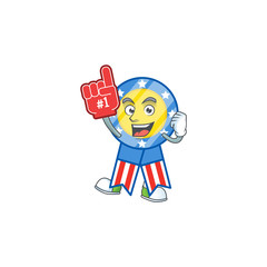 A cartoon design of USA medal holding a Foam finger