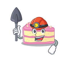 Cool clever Miner strawberry slice cake cartoon character design