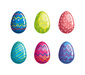 set of eggs easter decorated vector illustration design