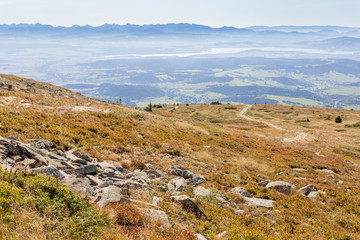 View from Babia Gora Mountain to Slovakia and Tatra Mountains, hiking trail do Diablak