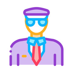 Pilot Aircraft Silhouette Icon Thin Line Vector. Pilot Human Wearing Professional Suit And Cap Color Symbol Illustration