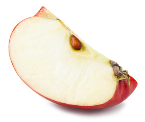 Red apple slice isolated on white background. Ripe fresh apple clipping path.