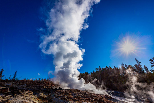 Steamboat Geyser In Yellowstone