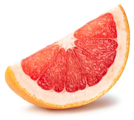 Grapefruit slice isolated on white background. Ripe fresh grapefruit clipping path.