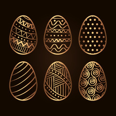 set of golden eggs easter decoration vector illustration design
