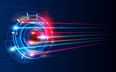 Download progress bar or round indicator of web speed. Sport car speedometer for hud background.