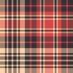 Plaid pattern seamless vector texture. Herringbone tartan check plaid background in dark brown, bright coral, and beige for blanket, throw, duvet cover, or other autumn winter fabric print.
