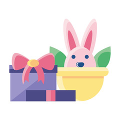 cute rabbit with an gift box on white background