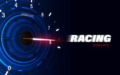 Speed motion background with fast speedometer car. Racing velocity background.