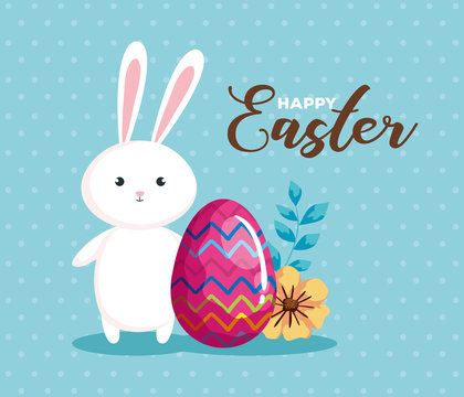 happy easter card with rabbit and egg decoration vector illustration design