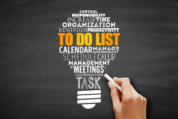 To Do List light bulb word cloud collage, business concept background