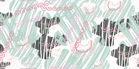 Vector kids pattern with cute native cloud. Cute scandinavian seamless background in calm colors