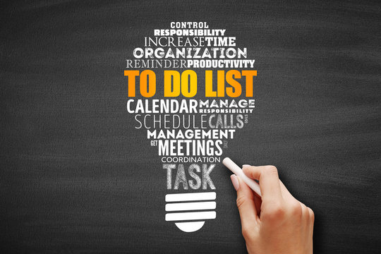 To Do List light bulb word cloud collage, business concept background