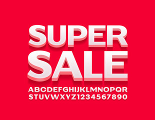 Vector Colorful Banner Super Sale. Bright 3D Font. Modern Alphabet Letters and Numbers.