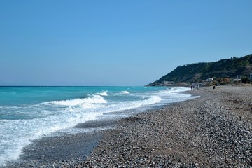Ixia, Rhodes. Pebble beach in Paralia/Ixia, on the north coast of the island, 4 km from the Rhodes town - island's capital