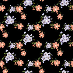 Seamless pattern with colorful hand drawn flowers. Original textile, wrapping paper, wall art surface design. Vector illustration. Floral simple minimalistic graphic