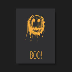 Happy Halloween Card or Flyer Template with Creepy Face - Vector Illustration