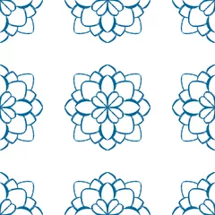 Plexiglas foto achterwand Blue mandala seamless pattern design. Doodle flower illustration. © Anna Mel