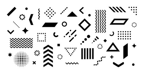Big set of abstract vector geometric shapes and trendy design elements for illustrations on white background. Editable stroke. Use for web, sites, print, mobile apps