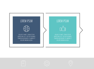 Vector flat infographic template. Data visualization with icons and arrows for 2 steps. Can be used for presentations, flowchart, banner, business report, chart or info graph