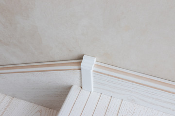 closeup detail of light wooden stairs