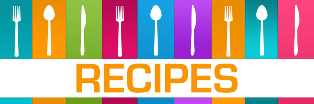 Recipes Colorful Boxes Spoon Fork Knife Horizontal Text 