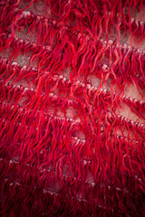 Vibrant dark red shaggy rug textured woven textile background