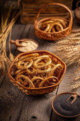 Still life of pretzel rings