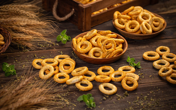 Still life of pretzel rings