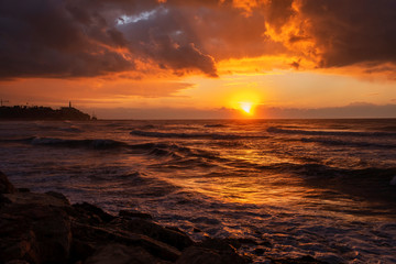 Fantastic view of a Israel sea sunset. Copy space