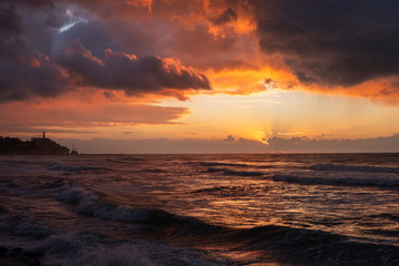 Fototapeta na wymiar Fantastic view of a Israel sea sunset. Copy space
