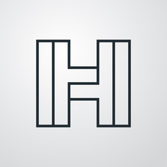 Icono lineal letra inicial H tridimensional en perspectiva imposible en fondo gris