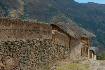 Farm and houses. Village. Tantamayo. Peru. Andes. Huánuco Region, Huamalíes Province, Tantamayo District.