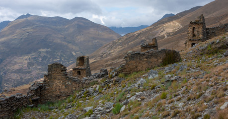 Fototapeta na wymiar Susupillo Site. Ruins of Inca Temple. Tantamayo. Peru. Andes. Huánuco Region, Huamalíes Province, Tantamayo District.