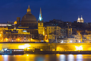 Fototapeta na wymiar Architecture of the Valletta city at night, Malta