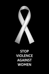 White ribbon on black background as a concept against violence against women