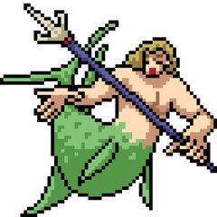 vector pixel art isolated mermaid warrior